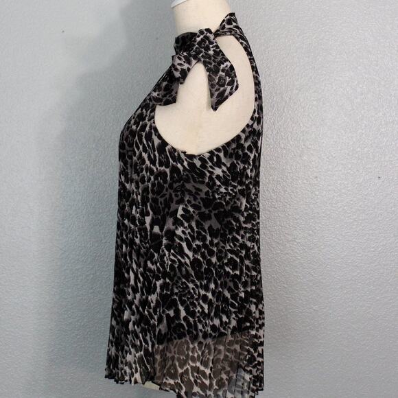 My Michelle Halter Top Blouse Sleeveless Bow Tie Animal Print Size M - Picture 5 of 11